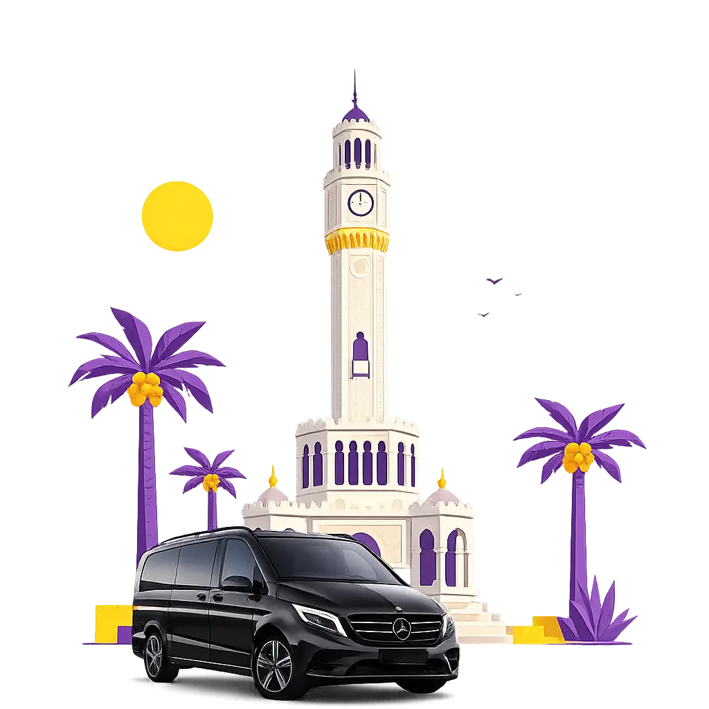 İzmir Saat Kulesi ve Mercedes Vito illüstrasyonu